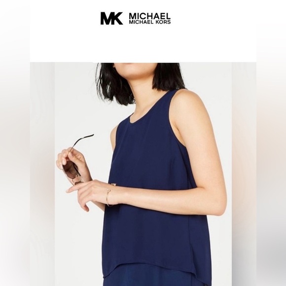 Michael Kors Sleeveless Navy Blue V-Neck Blouse - Picture 6 of 6